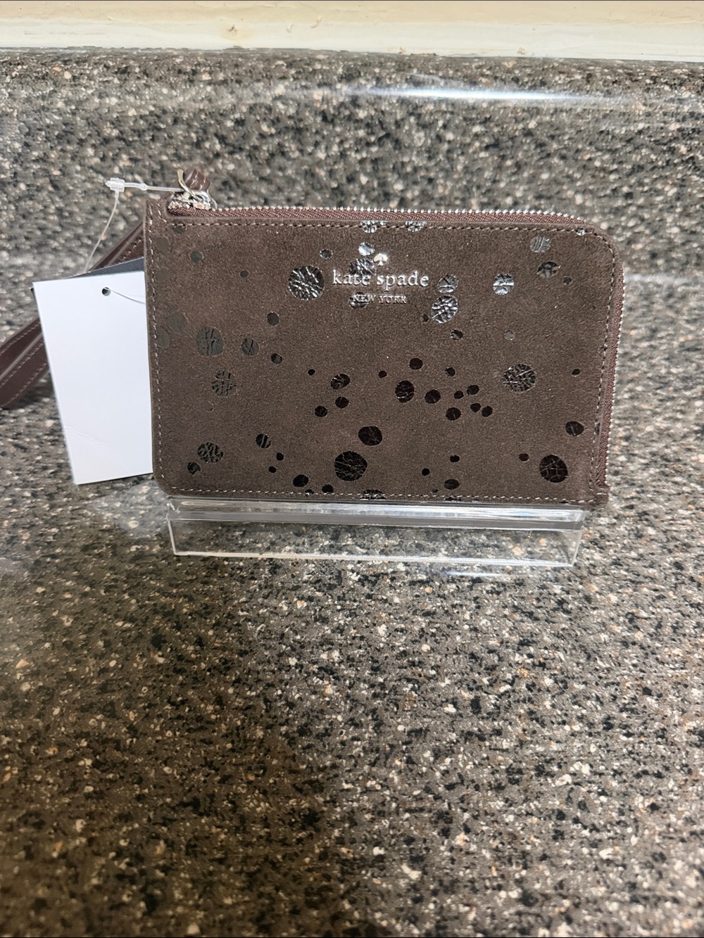kate spade Brown Suede Zip Wrislet with Metallic Dot Accents